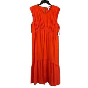 NWT Nine West Women's‎ Tiered Sleeveless Midi Dress Orange Textured XL
